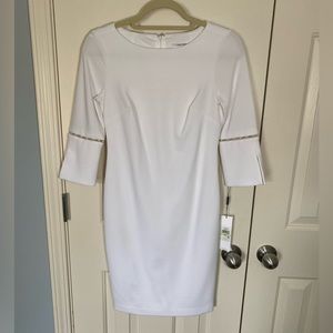 Calvin Klein White Dress with Pearl Sleeve Detail